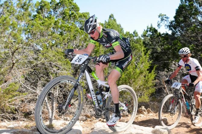 Alex Grant (Sho-Air Cannondale) riding an uphill technical section