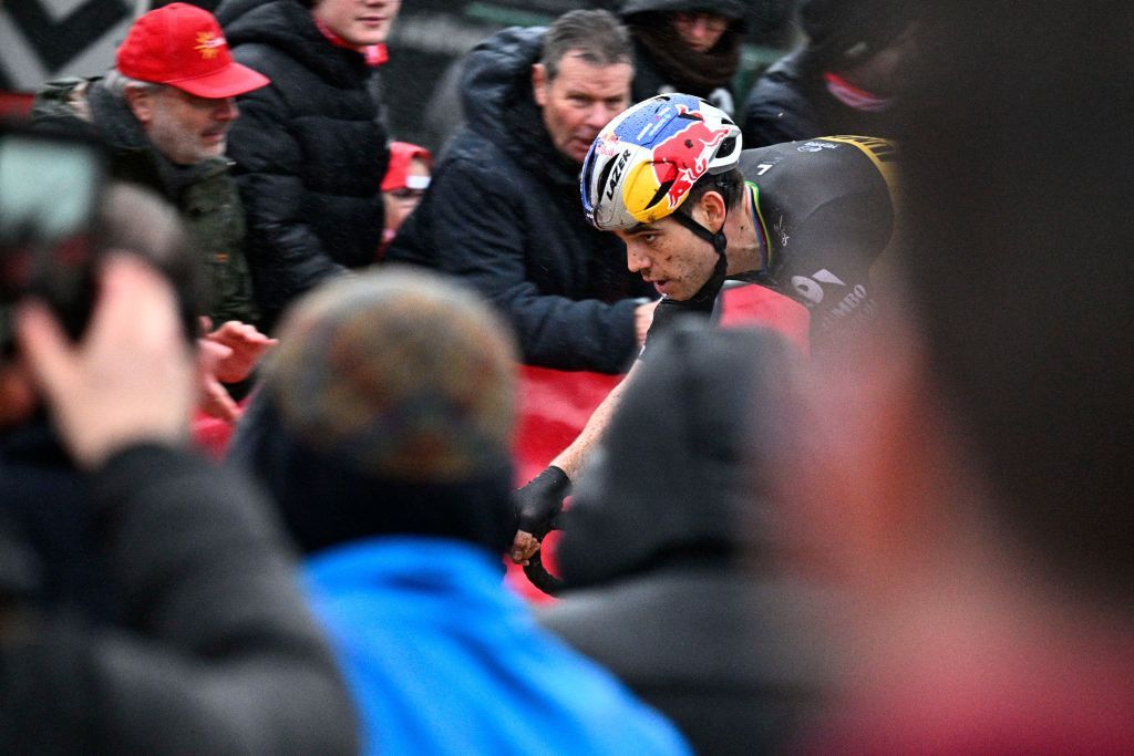 Belgian Wout Van Aert competes in the mens elite race Duinencross Koksijde Cyclocross of Dunes in Koksijde on January 5 2023 Belgium OUT Photo by JASPER JACOBS BELGA AFP Belgium OUT Photo by JASPER JACOBSBELGAAFP via Getty Images