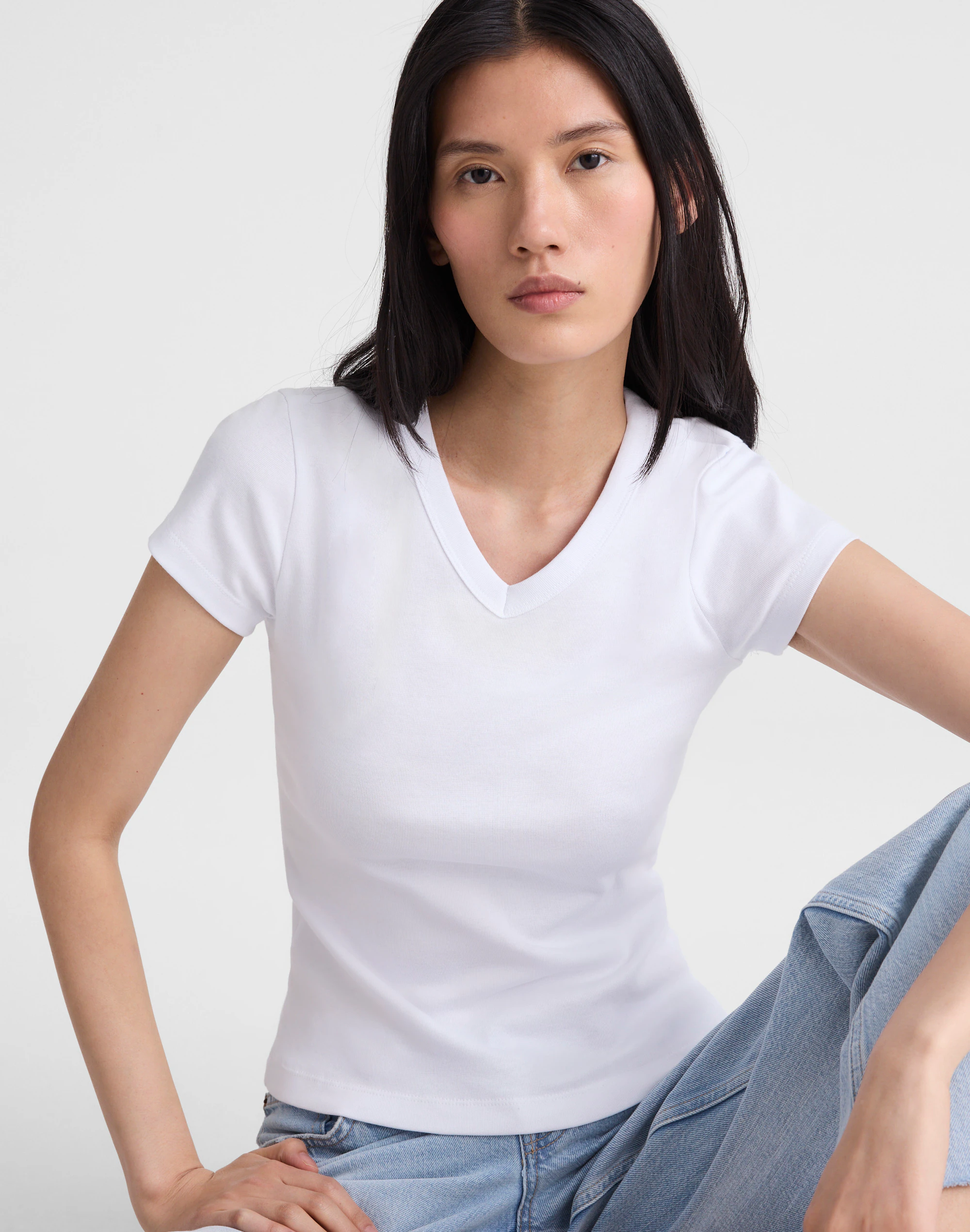 The '90s V-Neck Baby Tee in Compact Cotton