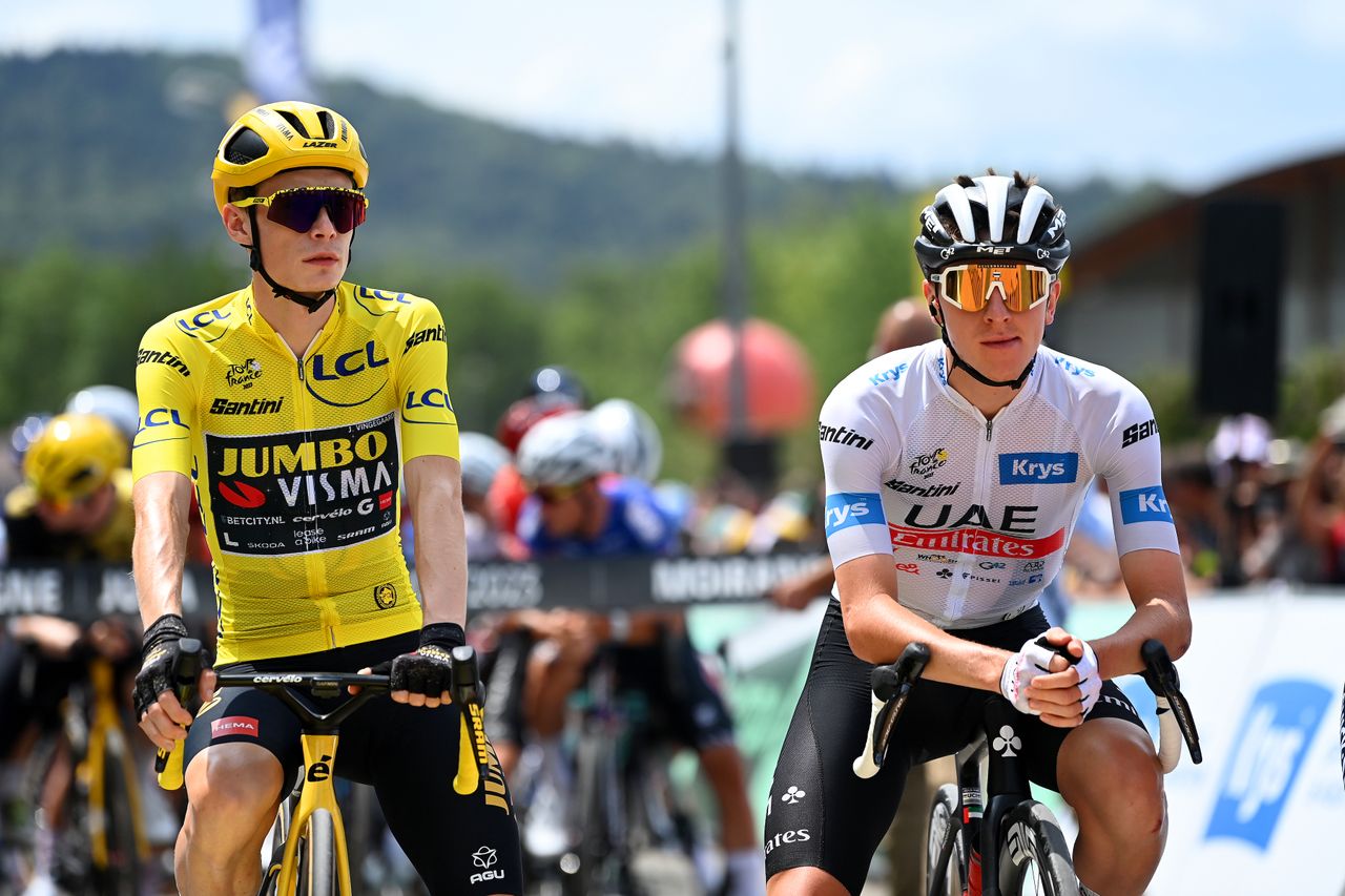 Tadej Pogačar and Jonas Vingegaard at the 2023 Tour de France