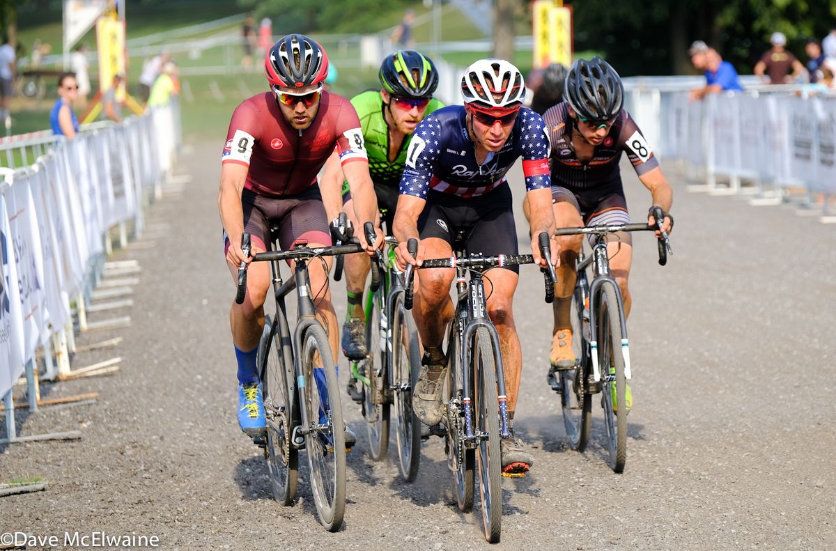 Jeremy Powers (Aspire Racing) with Tobin Ortenblad, Allen Krughoff, and Stpehen Hyde with two laps remaining