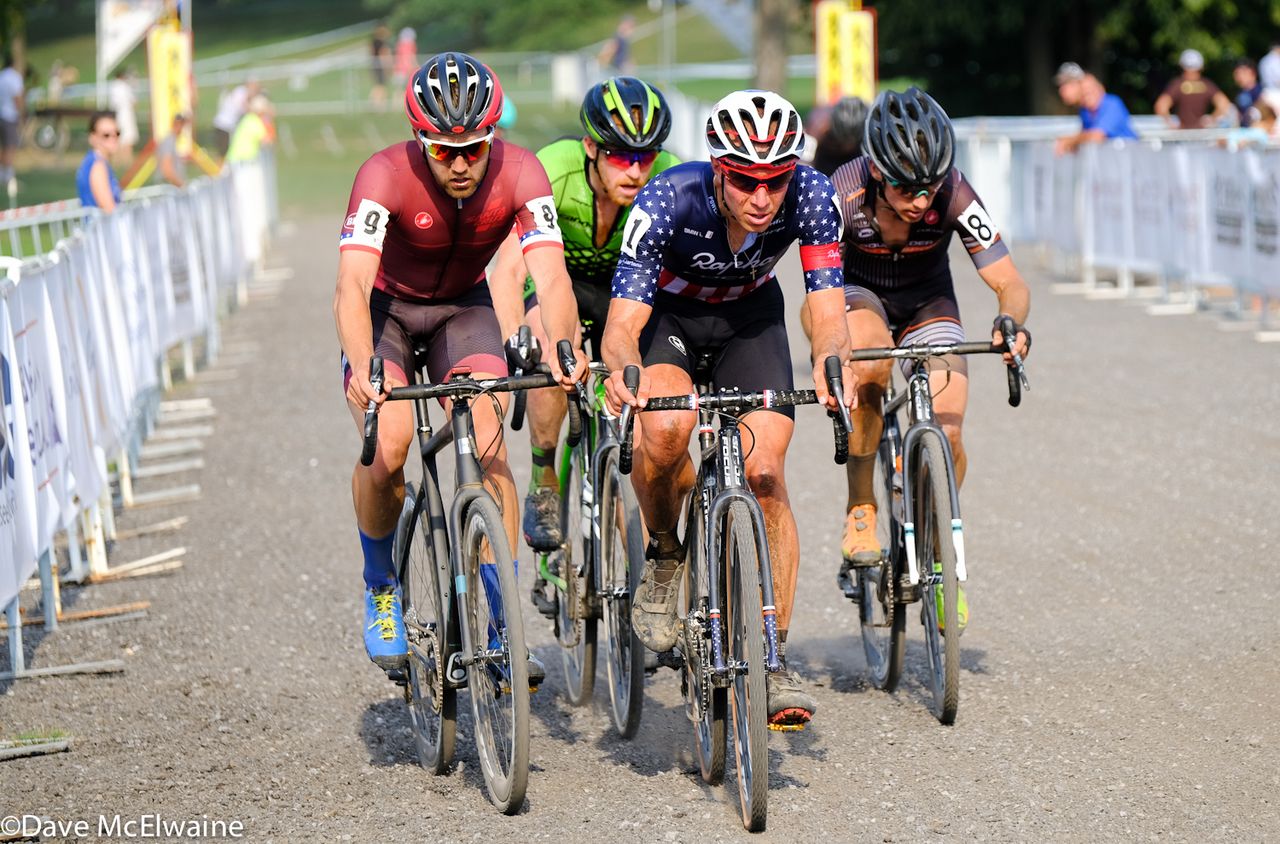 Jeremy Powers (Aspire Racing) with Tobin Ortenblad, Allen Krughoff, and Stpehen Hyde with two laps remaining