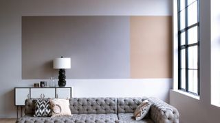 living room wall painted in soft pastel block