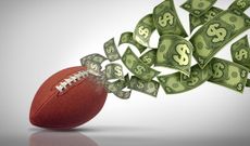 rendering of a football with money flowing from it