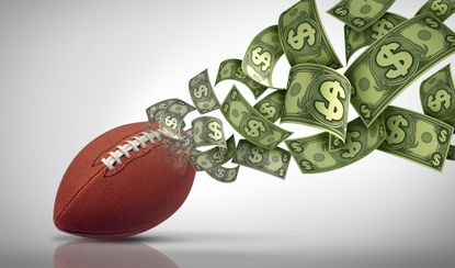 rendering of a football with money flowing from it