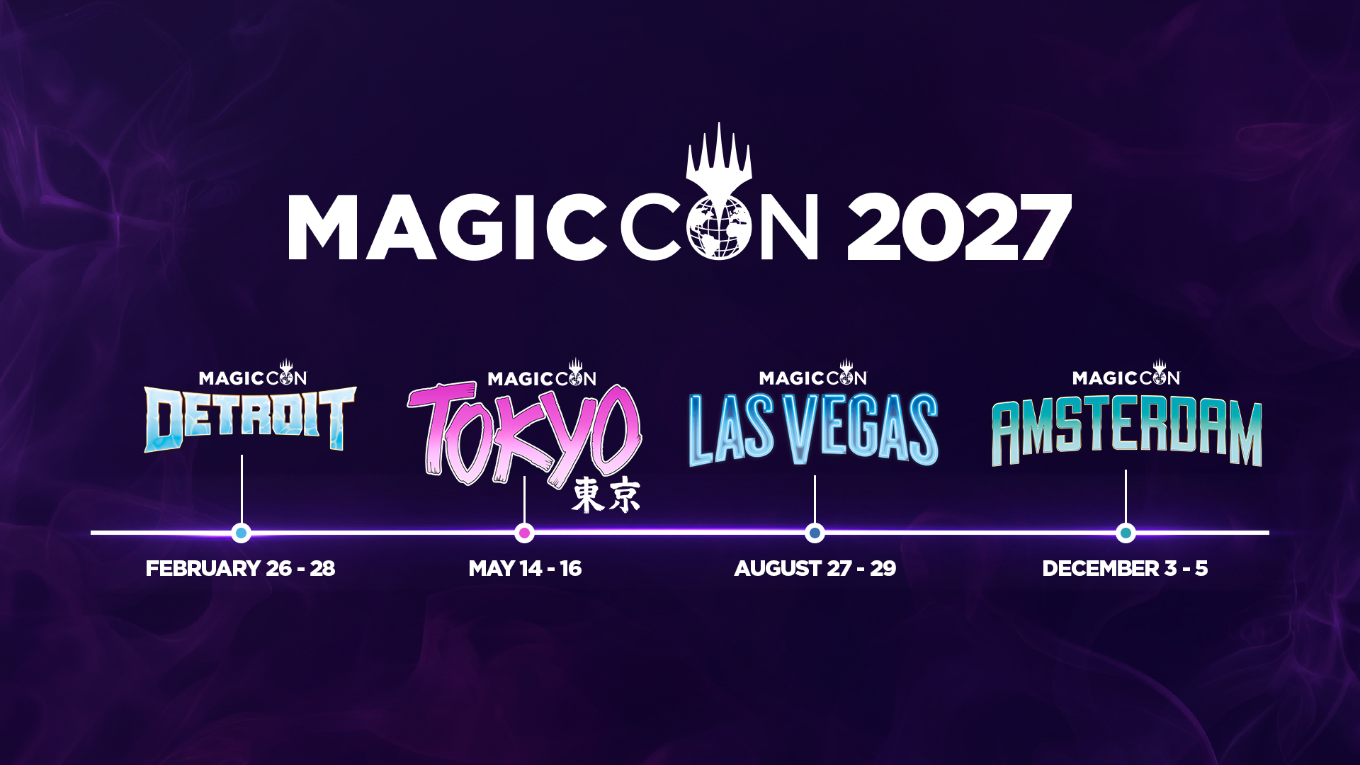The MagicCon 2027 timeline on a purple background