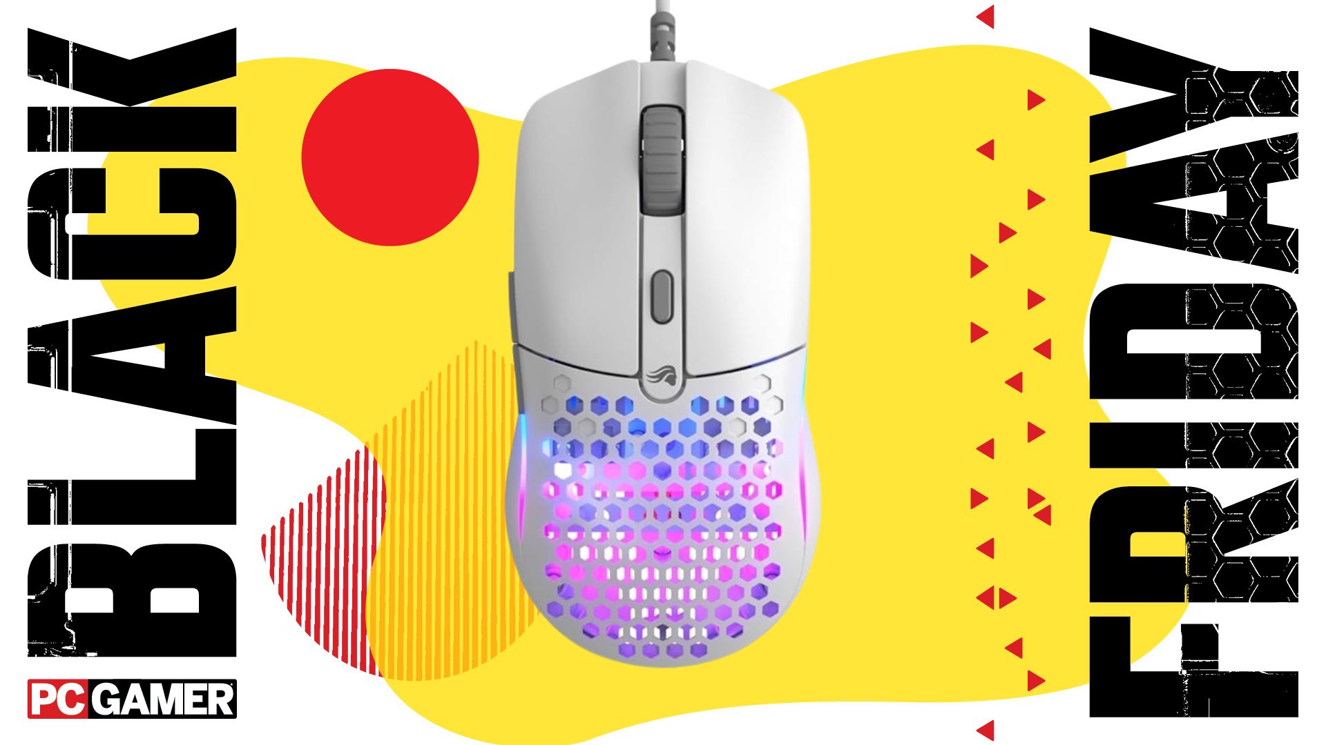 Glorious Gaming Model O Eternal gaming mouse on a yellow Black Friday background