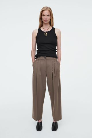 Pleated Barrel-Leg Wool-Blend Trousers