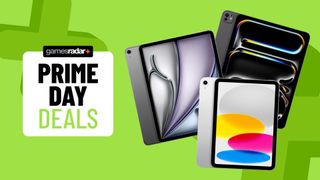 iPad Pro, Air, and 10th Gen models on a green background with Prime Day deals badge