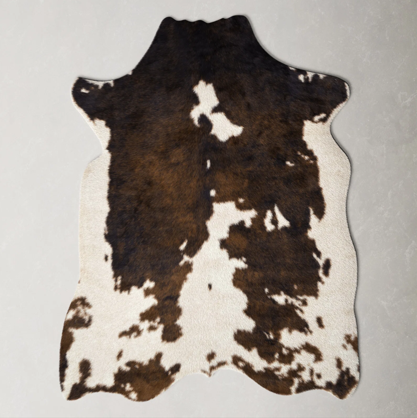 Tricolor cowhide rug.