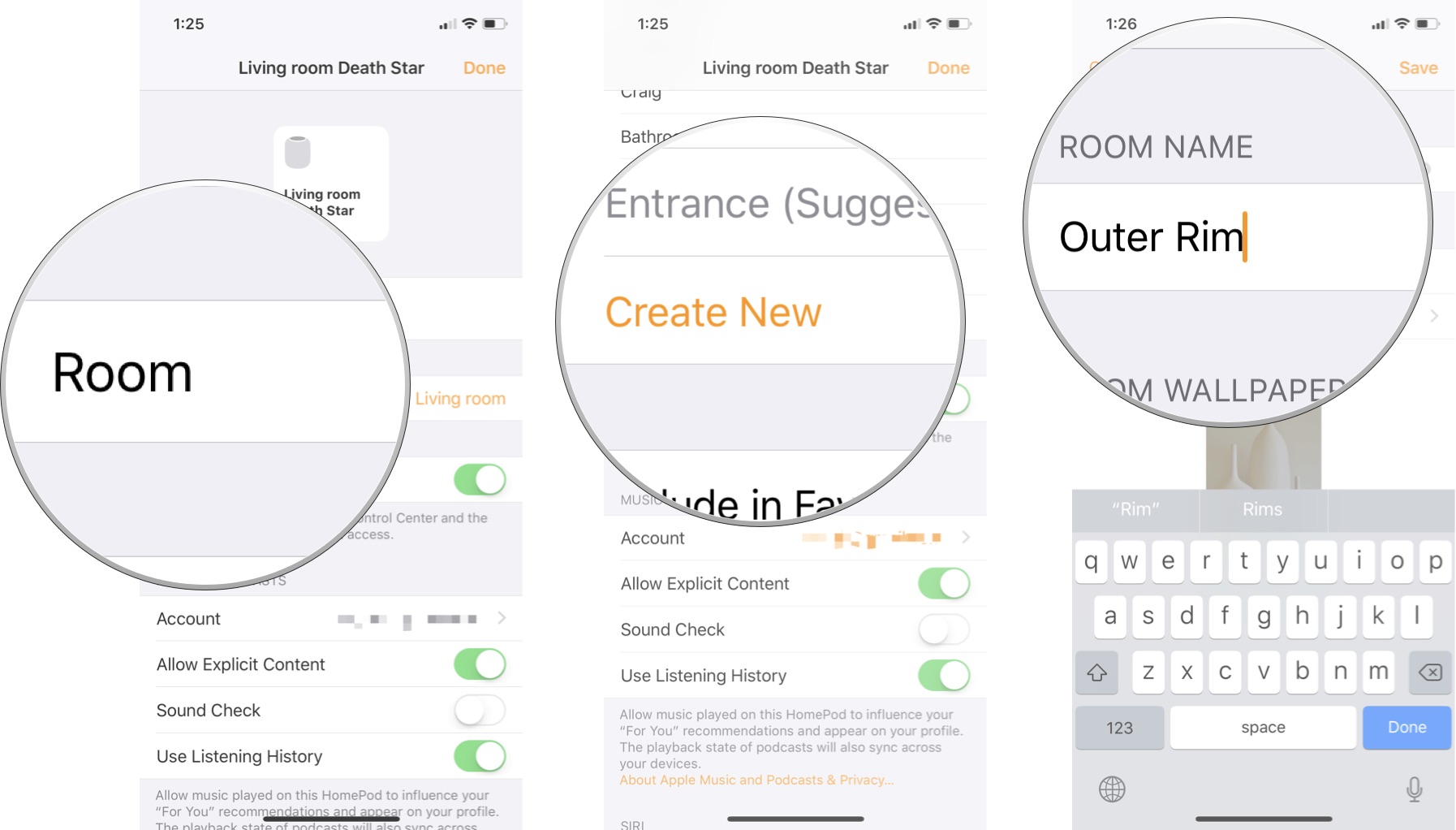 Tap Room, tap Create New, then rename the room