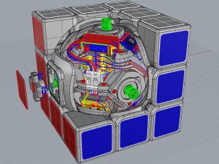 CAD design of the core fit into the modified cube.