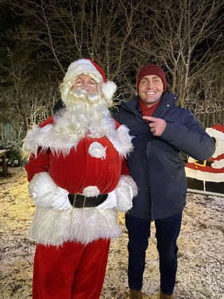 Bradley Walsh dressed as Santa Claus with his son, Barney.