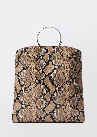 Animal-Print Leather Bag With Metal Handle - Women | Mango Usa