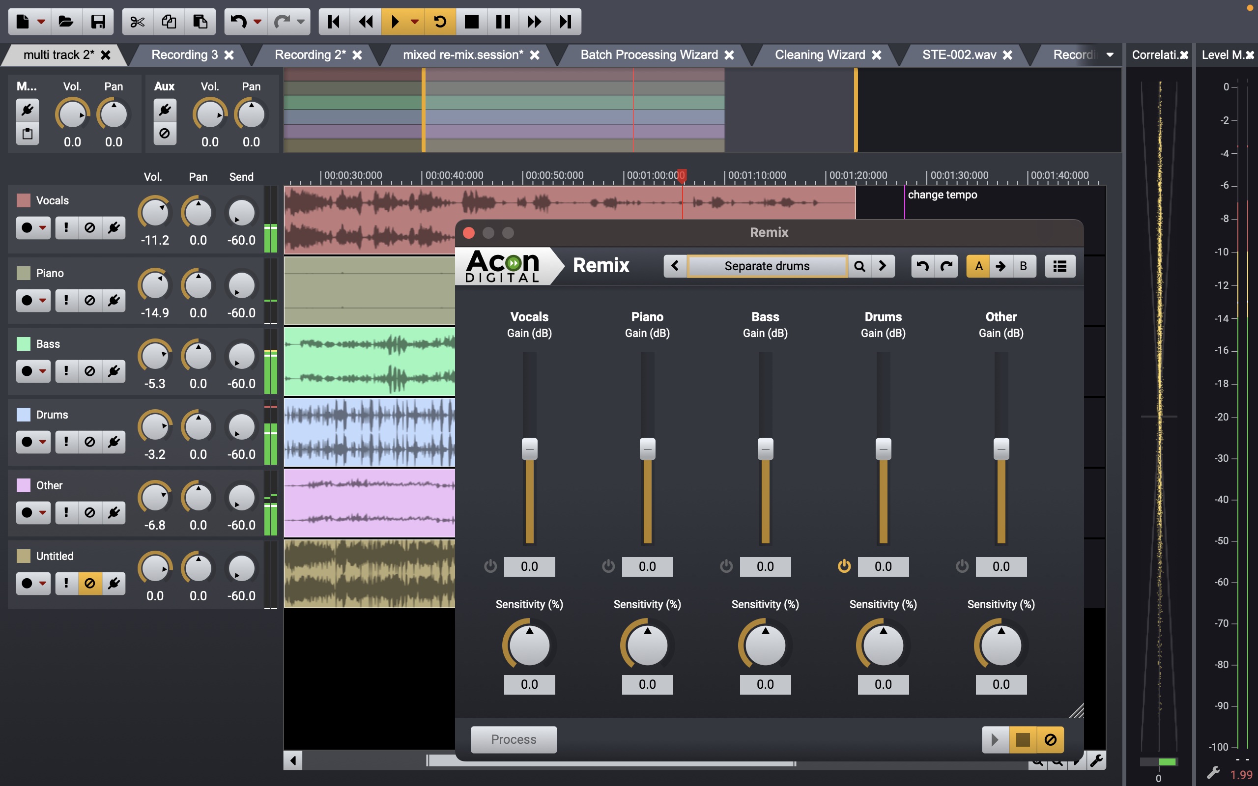 Editor de áudio Acon Digital Acoustica em ação