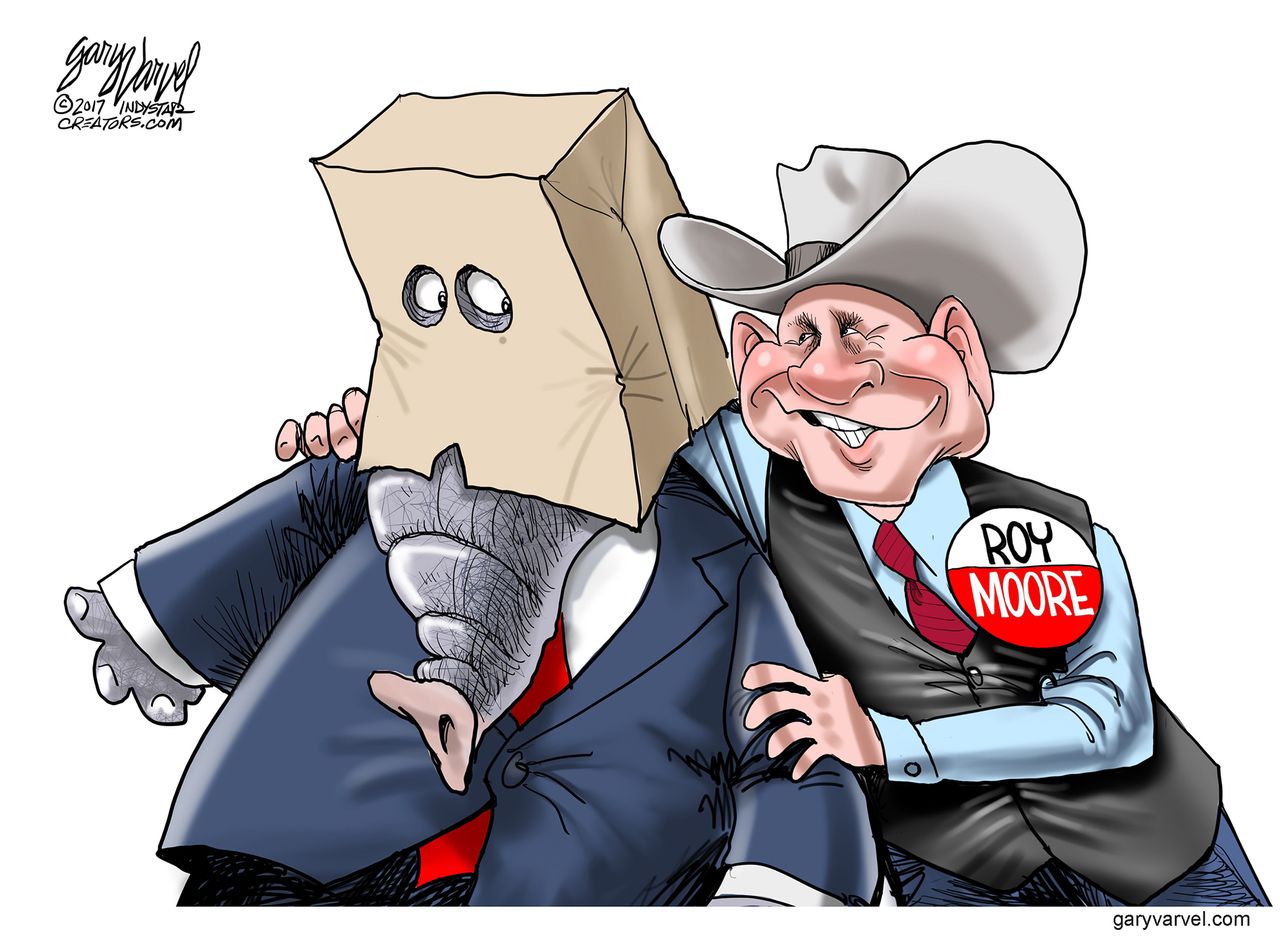 Political cartoon U.S. GOP Roy Moore sexual assault