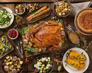 turkey dinner on a wooden table