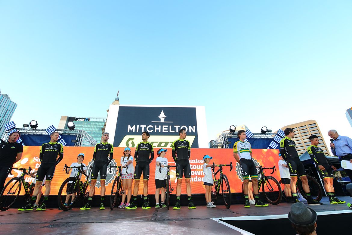 A new-look Mitchelton-Scott ahead of the 2018 Tour Down Under.