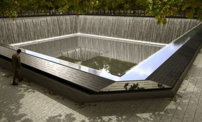 A rendering of the northeast corner of the south 9/11 memorial pool: The victims' names are grouped by personal and professional connections.