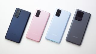 From L to R: Samsung Galaxy S20 FE, Galaxy S20, Galaxy S20 Plus, Galaxy S20 Ultra.
