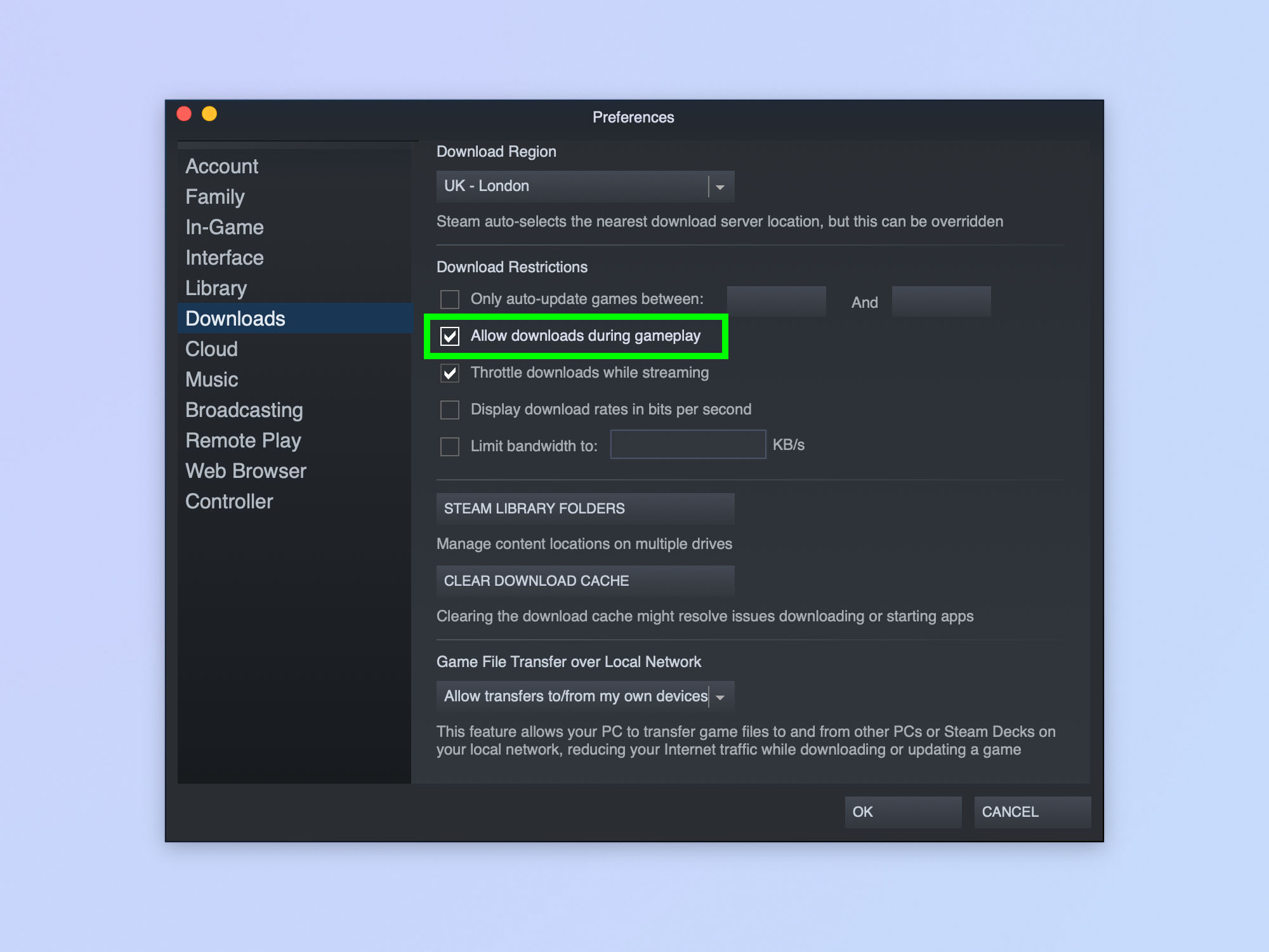 Скриншот, показывающий, как использовать различные функции Steam.