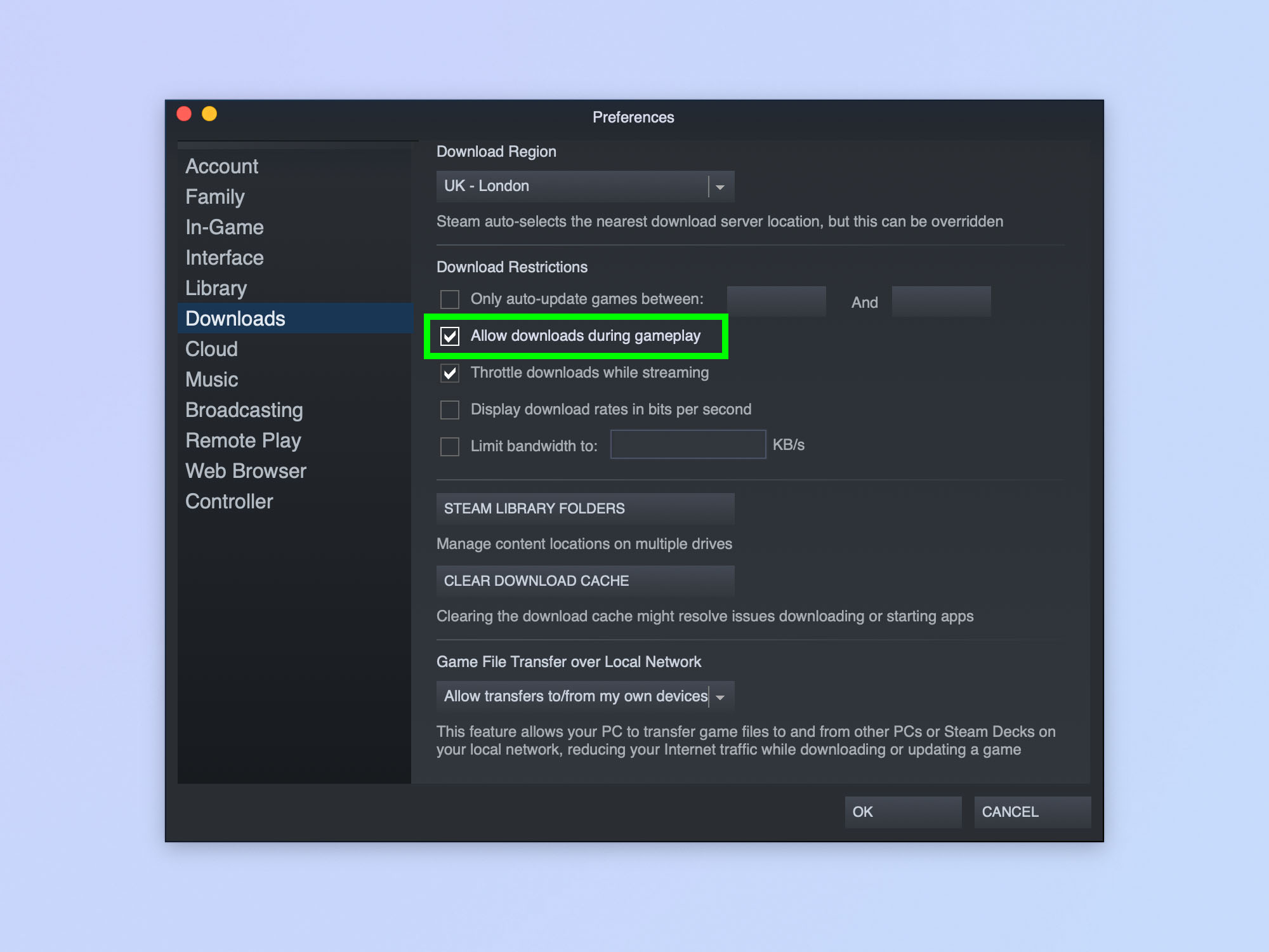 لقطة شاشة توضح كيفية استخدام ميزات Steam المختلفة