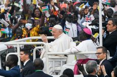 Pope Francis greets crowds in South Sudan. 