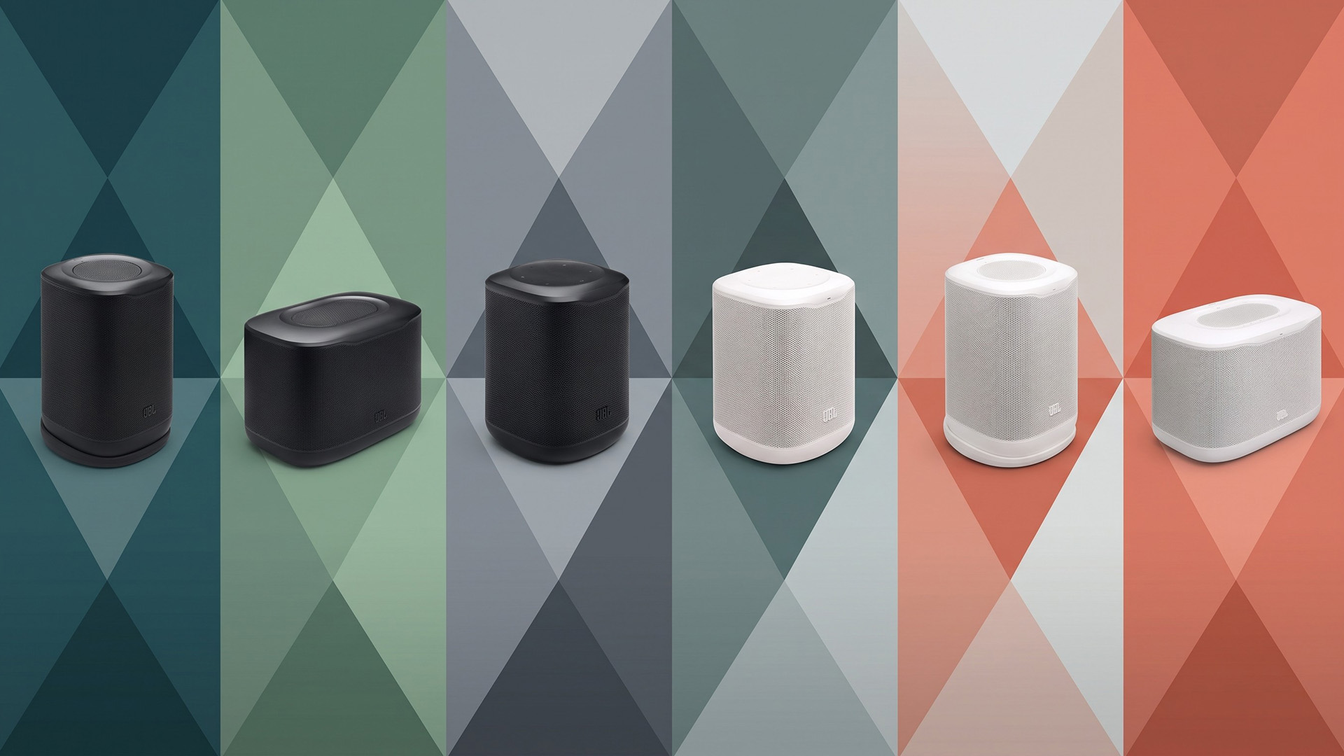 A selection of JBL home speakers.