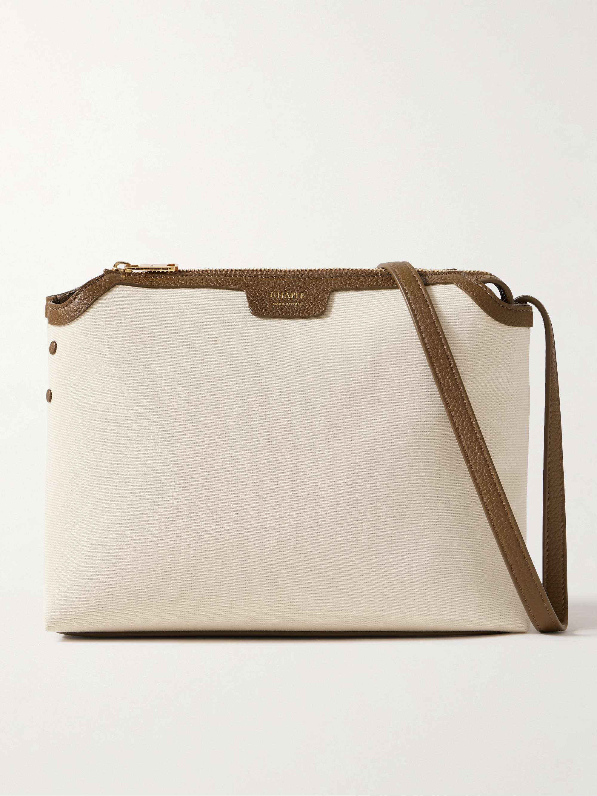 Lina Medium Textured Leather-Trimmed Canvas Shoulder Bag
