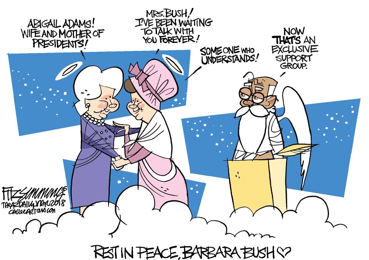 Editorial cartoon U.S. Barbara Bush Abigail Adams legacy first lady