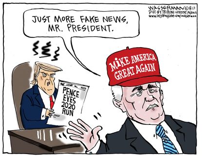 Political cartoon U.S. Pence presidential campaign MAGA fake news