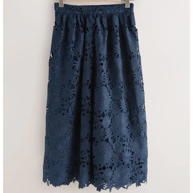 Next , Navy N. Premium Occasion Floral Lace Midi Skirt