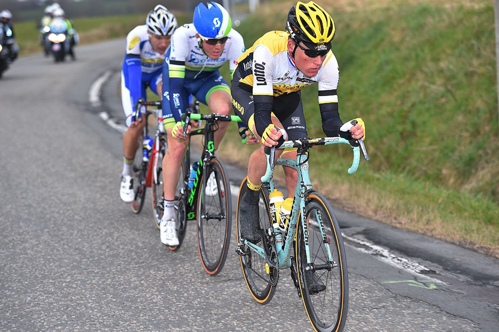 Luke Durbridge (Orica-GreenEdge), Mike Teunissen (LottoNl-Jumbo) and Jonas Rickaert (Topsport)