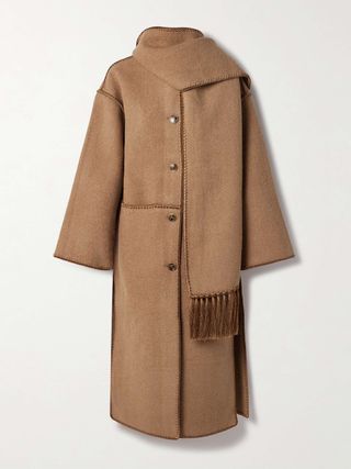 Draped Fringed Wool-Blend Bouclé Coat