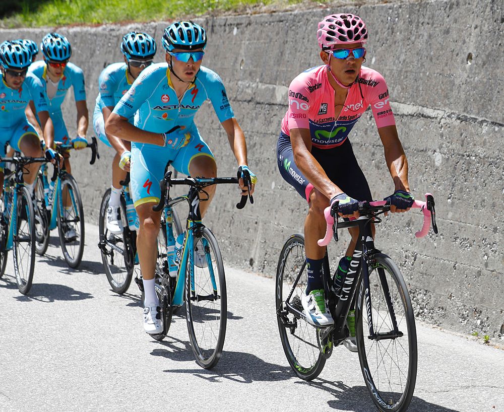 Andrey Amador (Movistar) followed by team Astana during stage 14