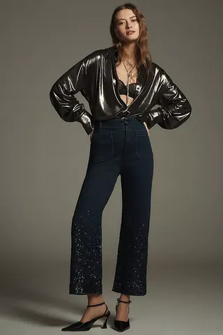 The Colette Cropped High-Rise Wide-Leg Jeans by Maeve: Sparkle Edition