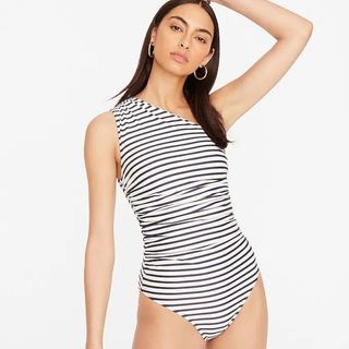 J Crew Long-Torso Ruched One-Shoulder One-Piece Swimsuit 
