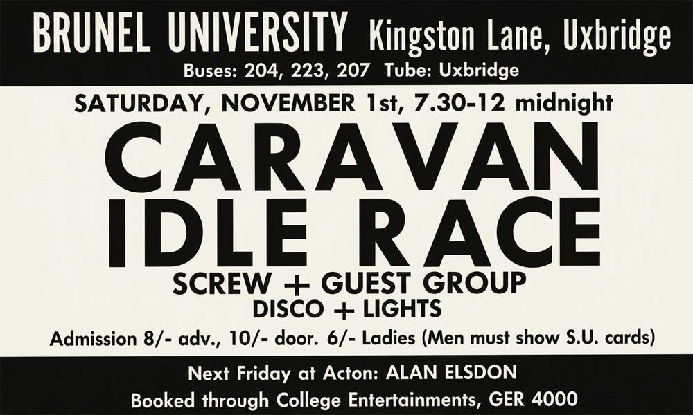 A press ad for the Caravan show at Brunel University, November 1, 1969