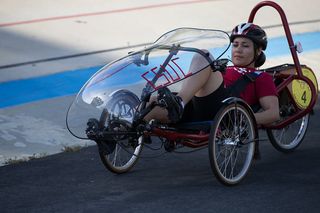 Many human-powered vehicles are based on recumbent bicycle designs, as is this one being piloted by Angelica Delgado-Perez, a student from California State University-Chico in the 2013 Human-Powered Vehicle Challenge (HPVC) West event held in April in San Jose, Calif.