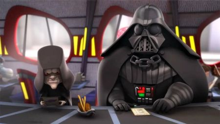 A stylized version of Emperor Palpatine and Darth Vader in Star Wars: Detours