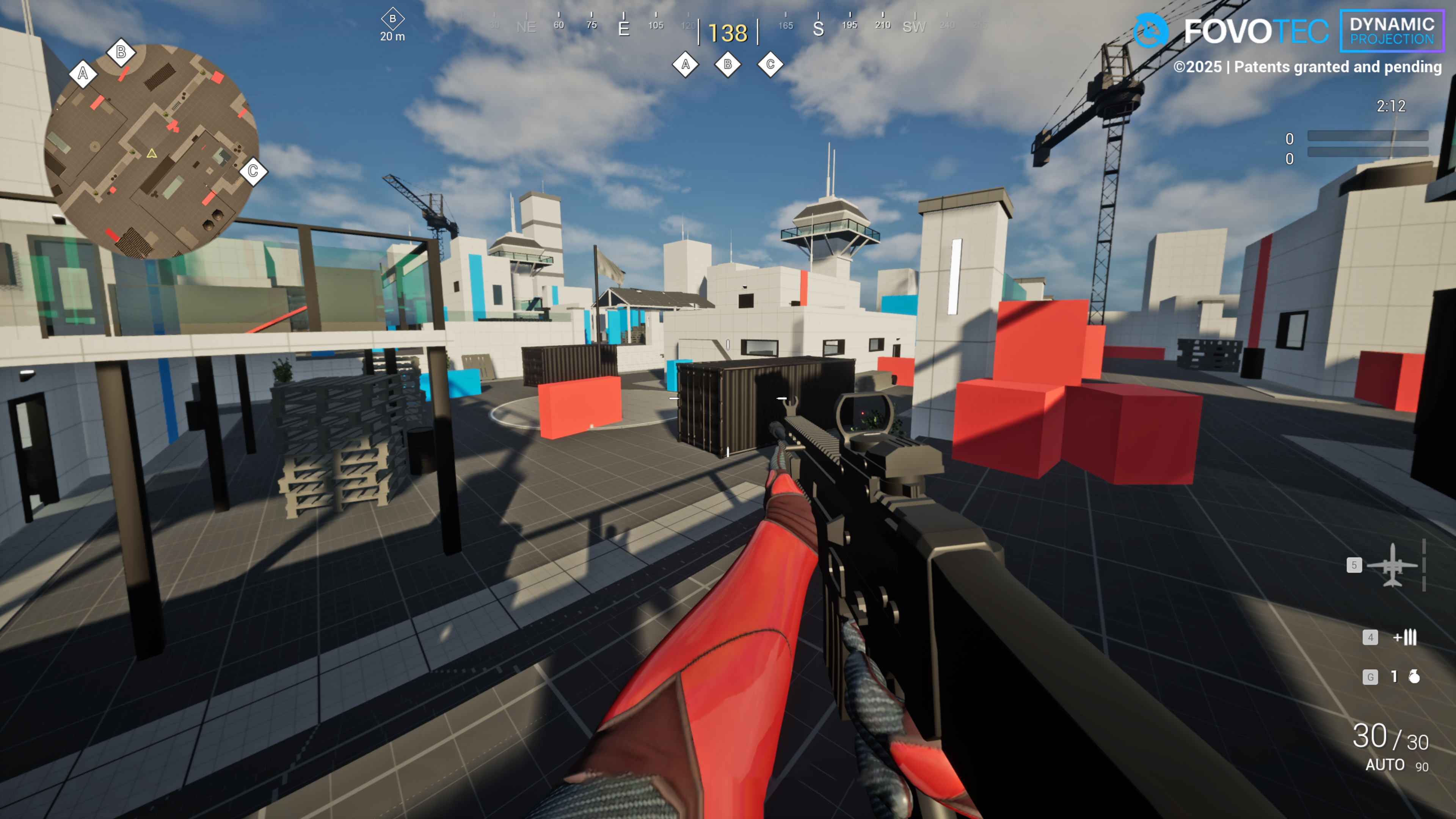 A screenshot of a 3D engine running a field of view demonstration, to show the impact of the use of Fovotec's FOV software