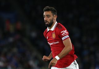 Bruno Fernandes in action for Manchester United against Leicester City in September 2022.