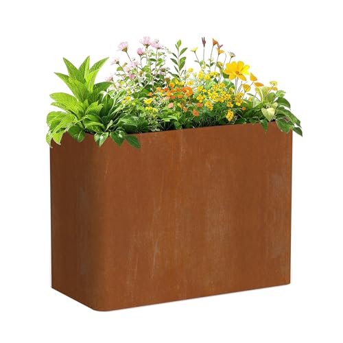 Bhcorten Corten Steel Planter Box 36" L X 15" W X 24" H,heavy Duty Tall Rectangle Planter Box With Removable Insert Shelves &amp;amp; 4 Drainage Holes for Porch, Garden, Patio, Yard