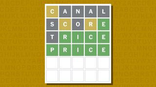 Wordle answer for game 975 on a yellow background