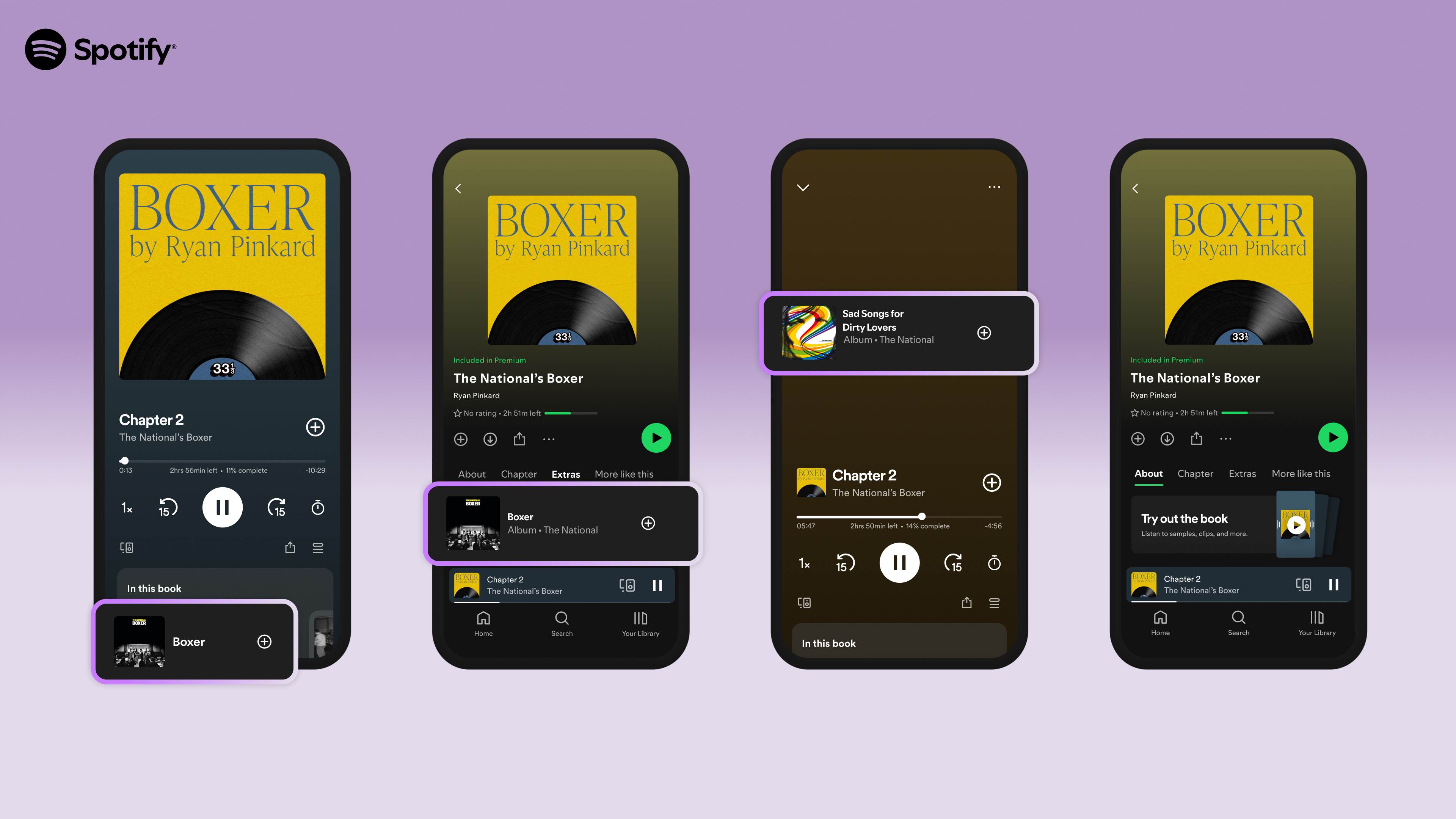 A step-by-step image of Spotify's new Follow-Along feature for audiobooks