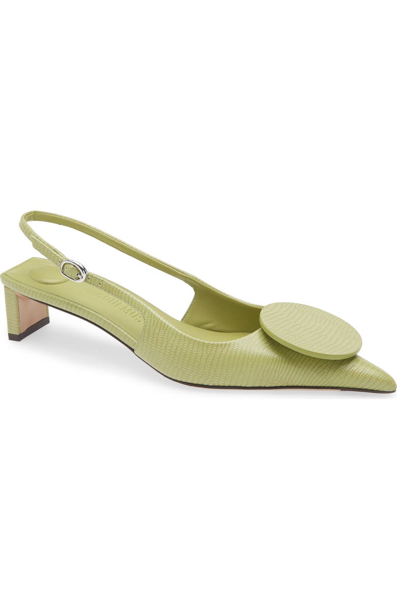 Les Duelo Mismatched Lizard Embossed Kitten Heel Slingback Pump