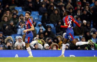 Andros Towsend (left) scored a brilliant goal when Palace won 3-2 at the Etihad Stadium in 2018