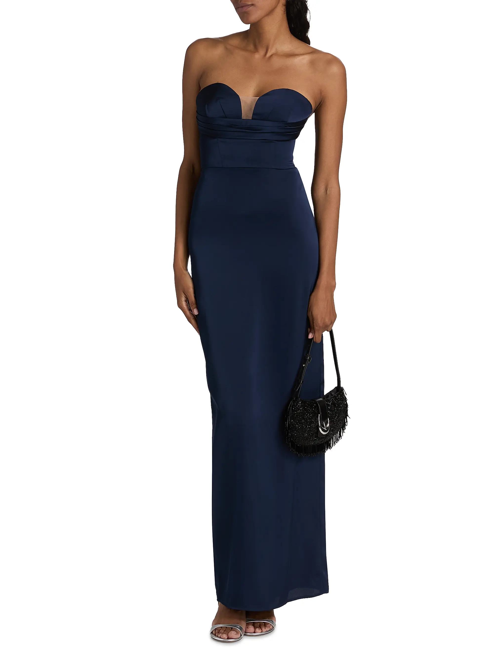 Champane Satin Strapless Column Gown
