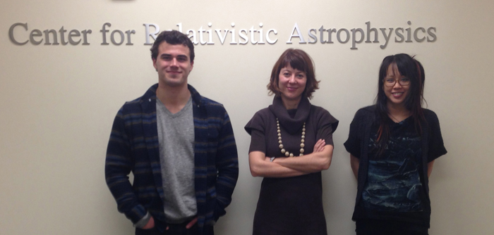 Group members involved in investigation of tidal disruptions of stars by black holes are an undergraduate student Forrest Kieffer (left), postdoctoral researcher Roseanne Cheng (right), and Tamara Bogdanović (center). The group is based at the Center for Relativistic Astrophysics at the Georgia Institute of Technology in Atlanta, GA.