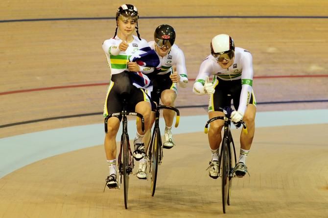 Patrick Constable, Alex Radzikiewicz and Jai Angsuthasawit (Australia) celebrate their gold medal ride
